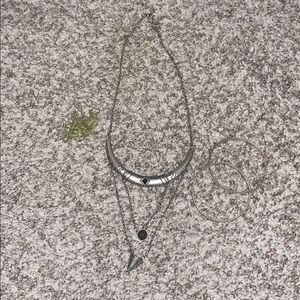 Necklace, 2 bracelets, one pair of green earrings